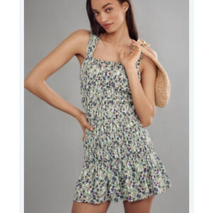 Anthropologie Endless Rose Sleeveless Smocked Floral Mini Dress Medium